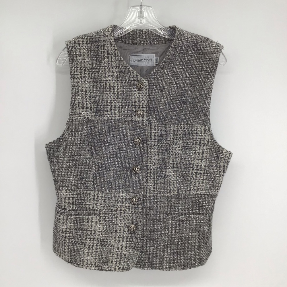 Vintage Howard Wolf Tweed Button-Up Classic Vest Career Bus Casual Gray Size 12